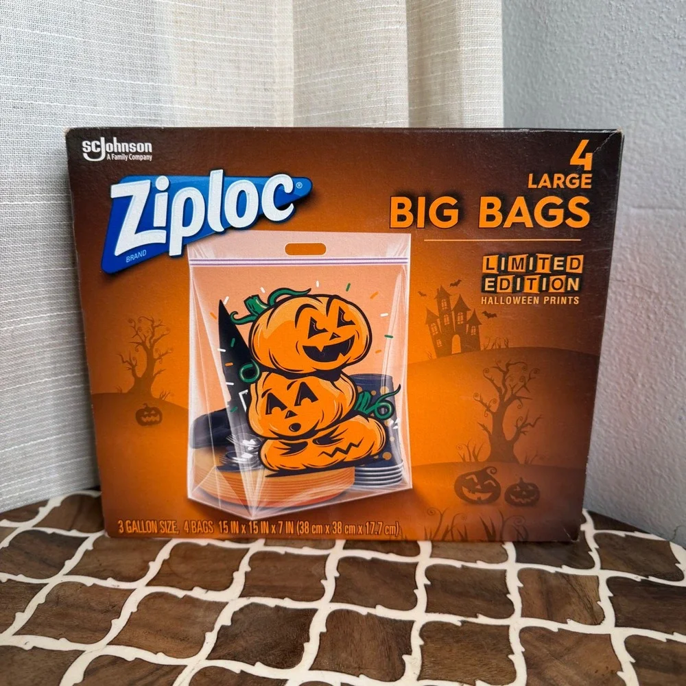 NEW‎ Ziploc Big Bags Halloween Pumpkin 3 Gallon 4ct 15x15x7 Limited Edition
